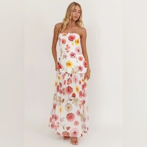 SAINTS & SECRETS Wilma Flowy Hem Strapless Maxi Dress Floral Small 4
